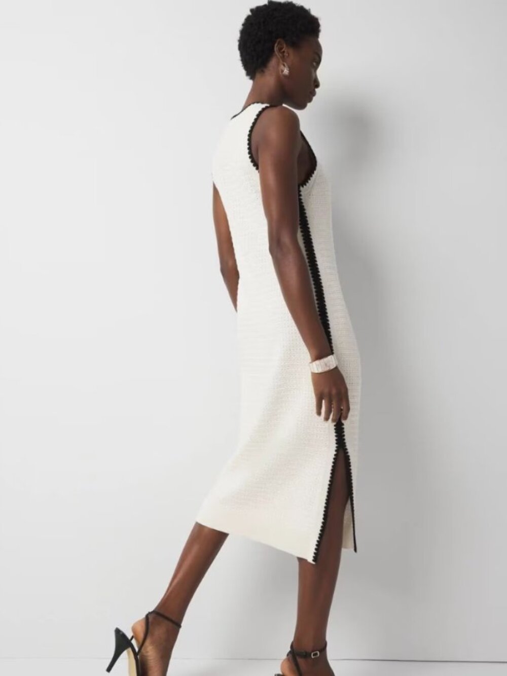 *NWT* Chic WHBM Midi Contrast Trim Sweater Dress Eggnog Sz M - Picture 4 of 9
